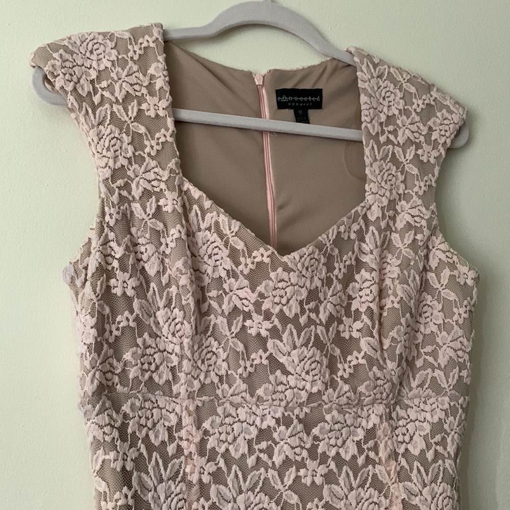 Connected Apparel Blush Pink Lace with Beige Lining Dress - Picture 2 of 5
